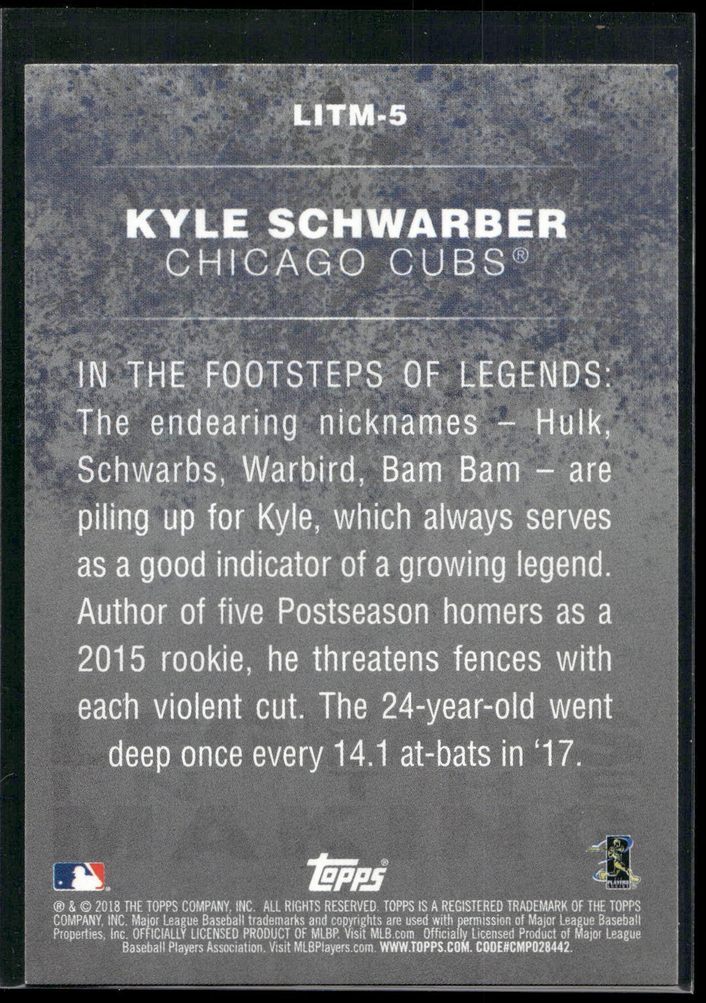 2018 Topps #LITM-5 Kyle Schwarber Legends in the Making Black (Series 2)