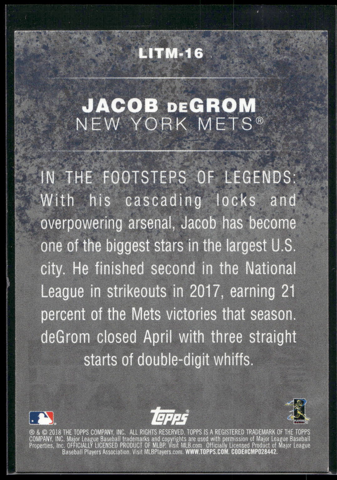 2018 Topps #LITM-16 Jacob deGrom Legends in the Making (Series 2)