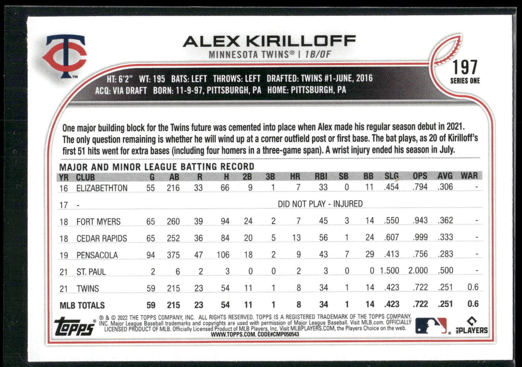2022 Topps #197 Alex Kirilloff