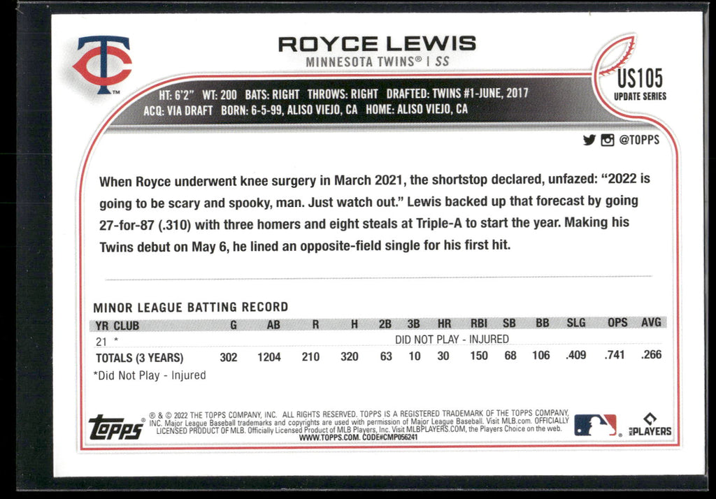 2022 Topps Update #US105 Royce Lewis