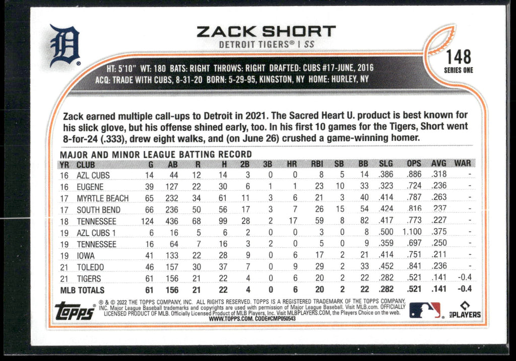 2022 Topps #148 Zack Short
