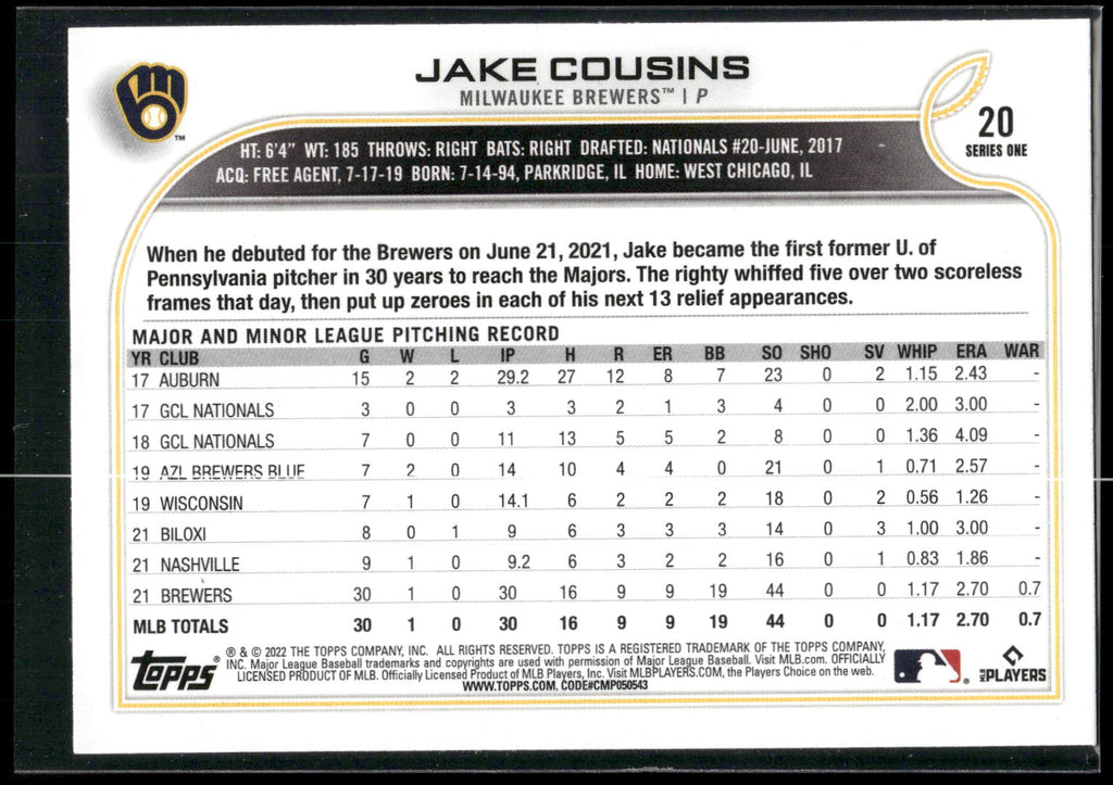 2022 Topps #20 Jake Cousins