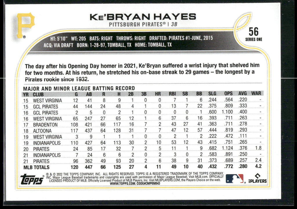 2022 Topps #56 Ke'Bryan Hayes