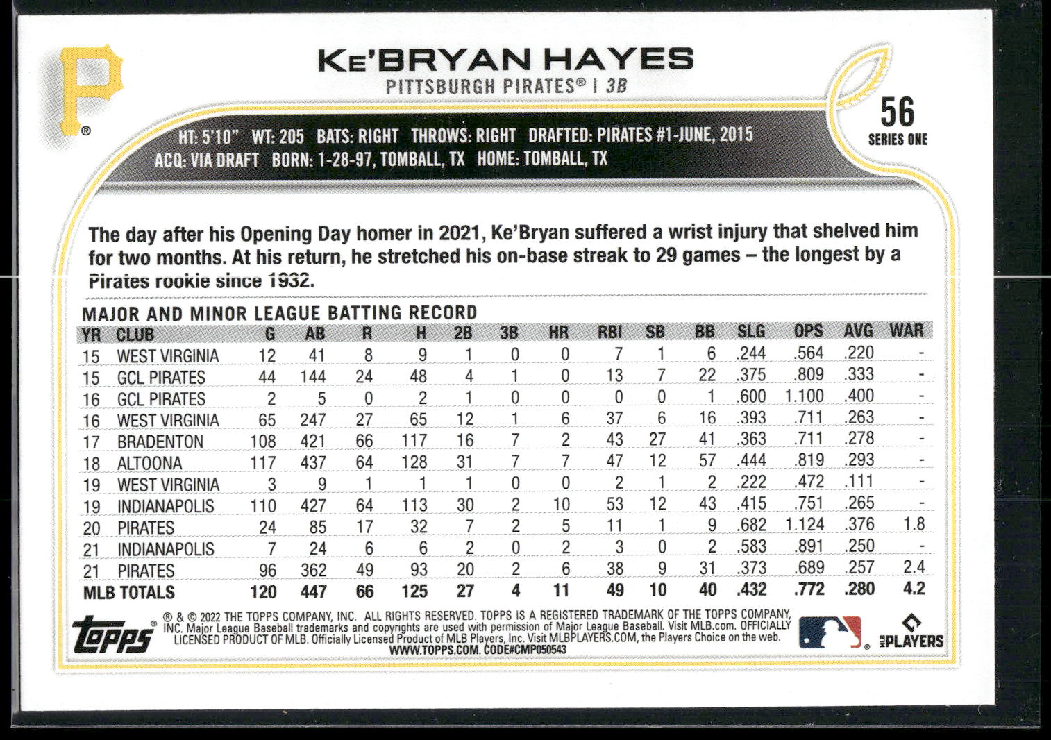 2022 Topps #56 Ke'Bryan Hayes