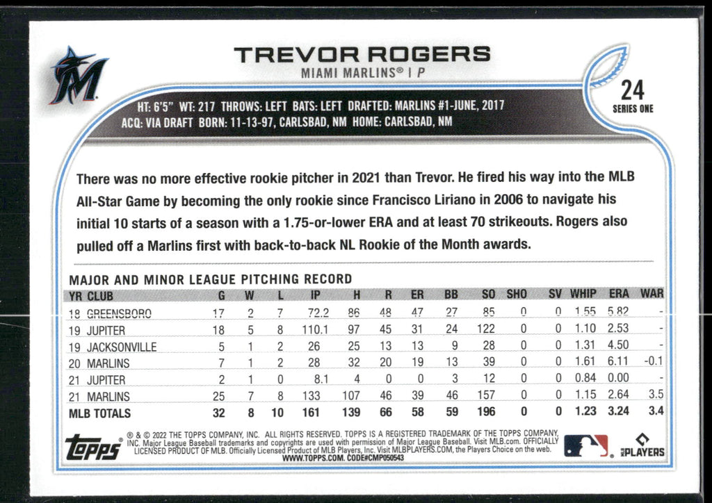 2022 Topps #24 Trevor Rogers