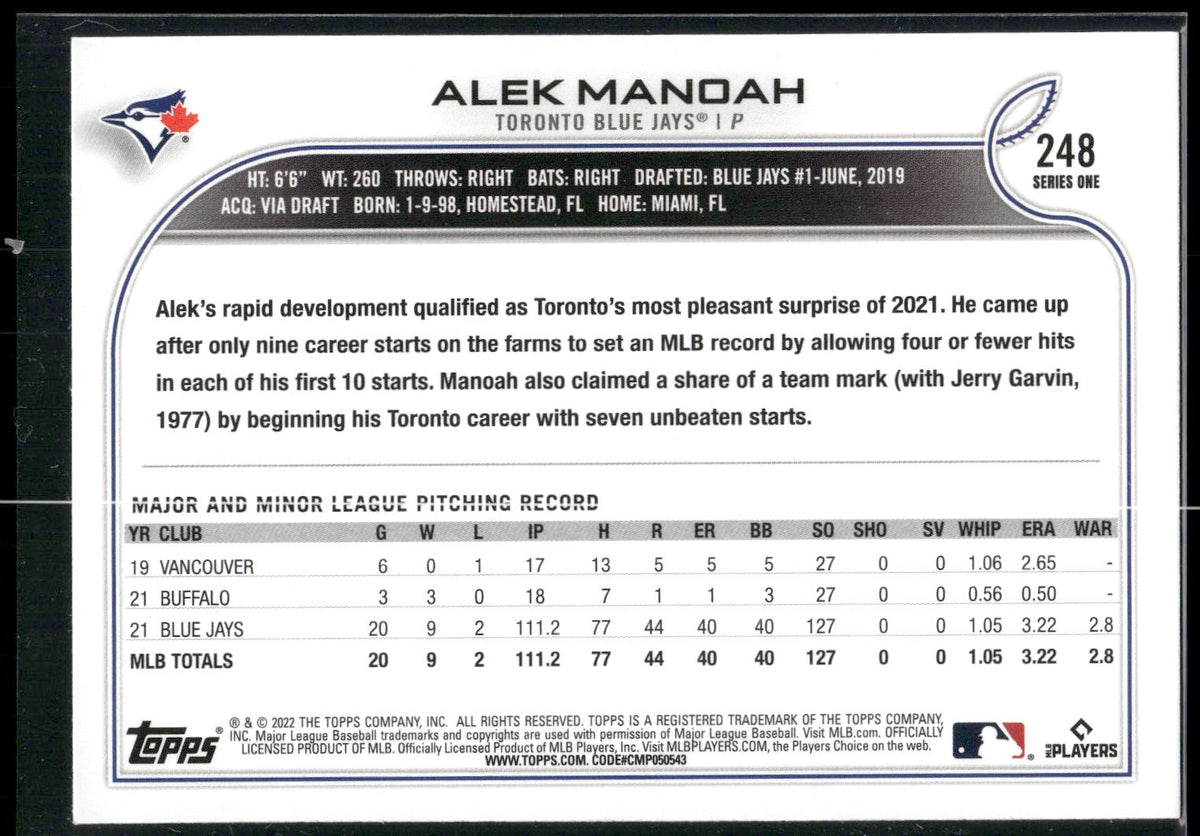 2022 Topps #248 Alek Manoah