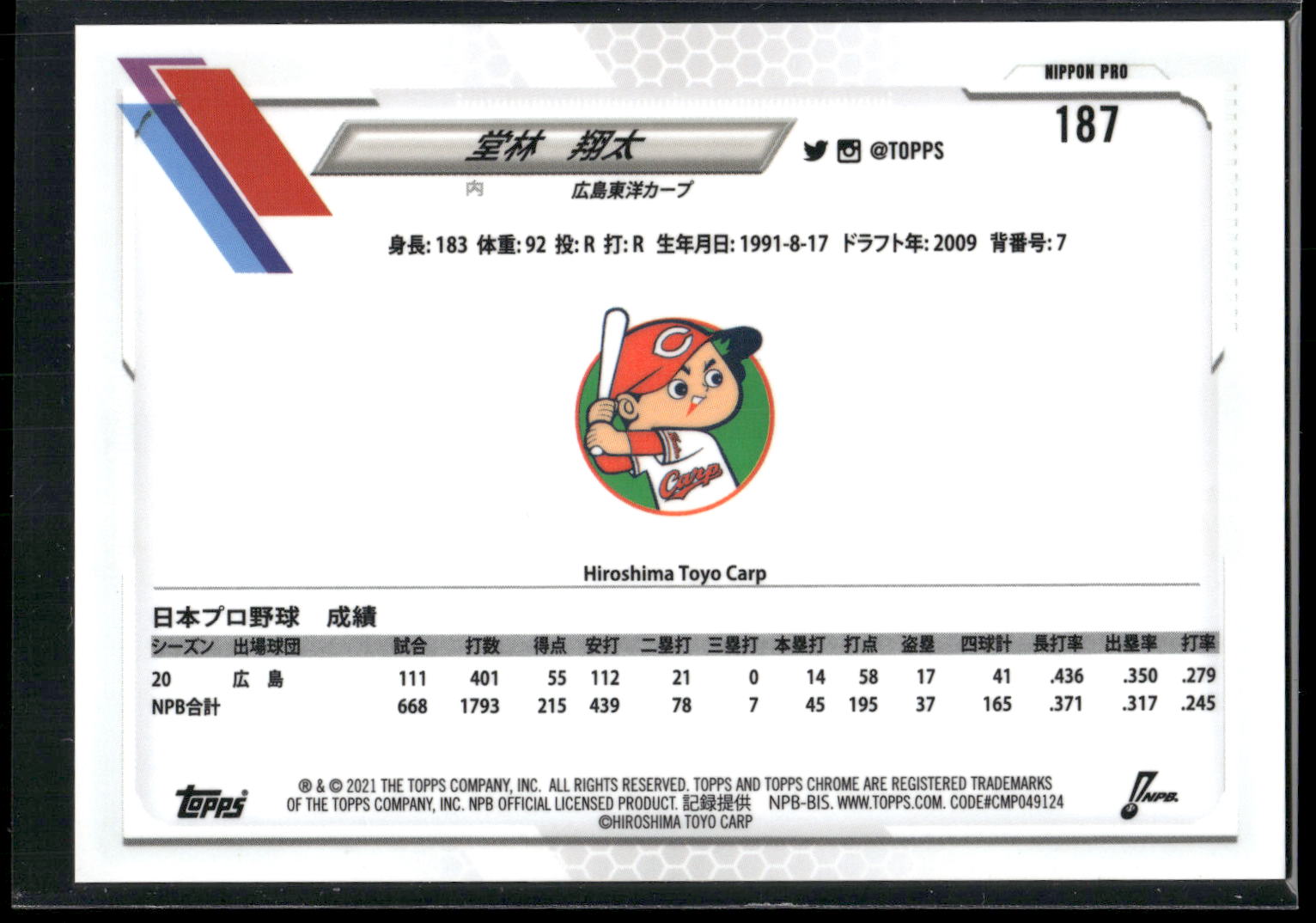 2021 Topps Chrome NPB #187 Shota Dobayashi