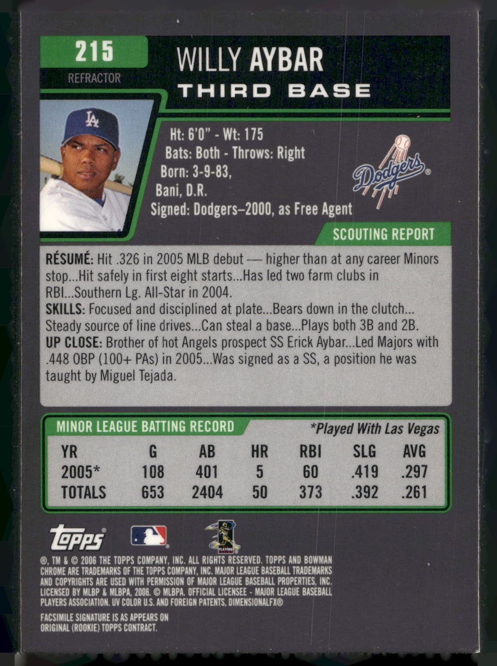 2006 Bowman Chrome #215 Willy Aybar Refractors