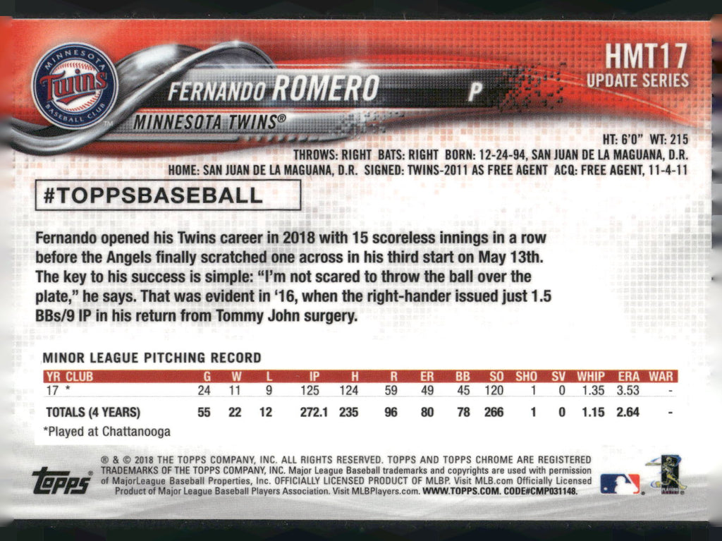 2018 Topps Chrome Update #HMT17 Fernando Romero