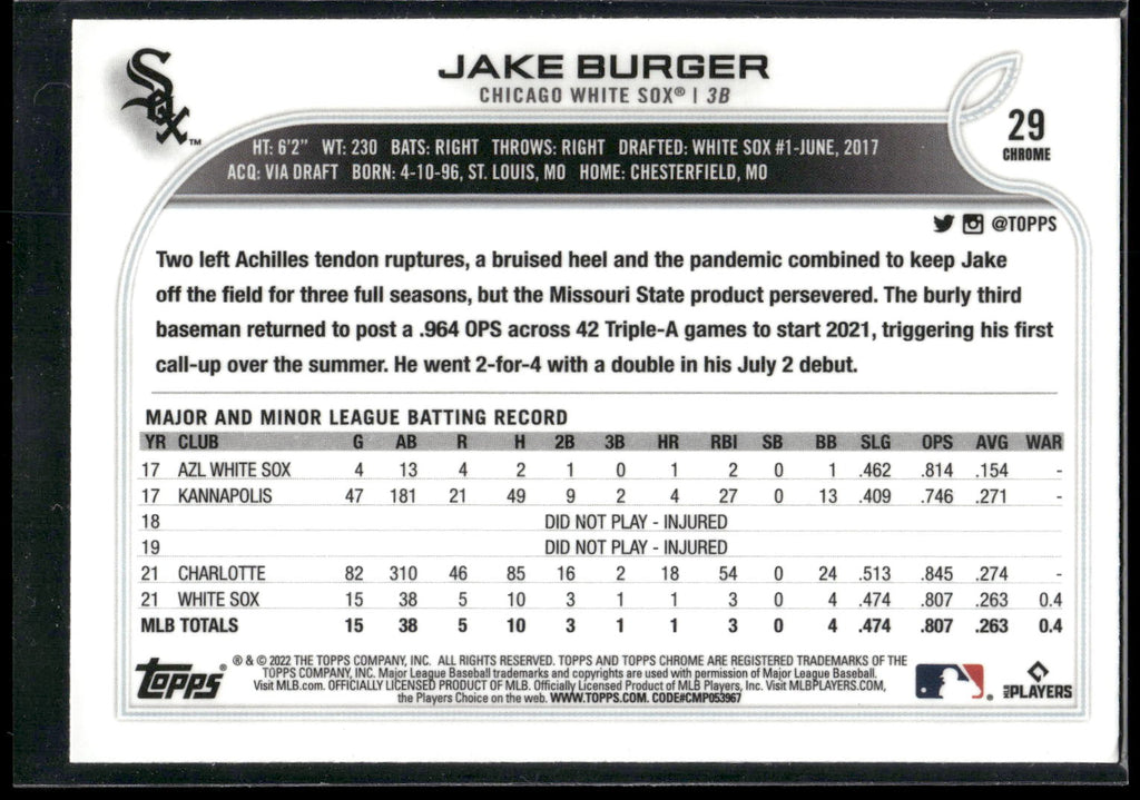 2022 Topps Chrome #29 Jake Burger