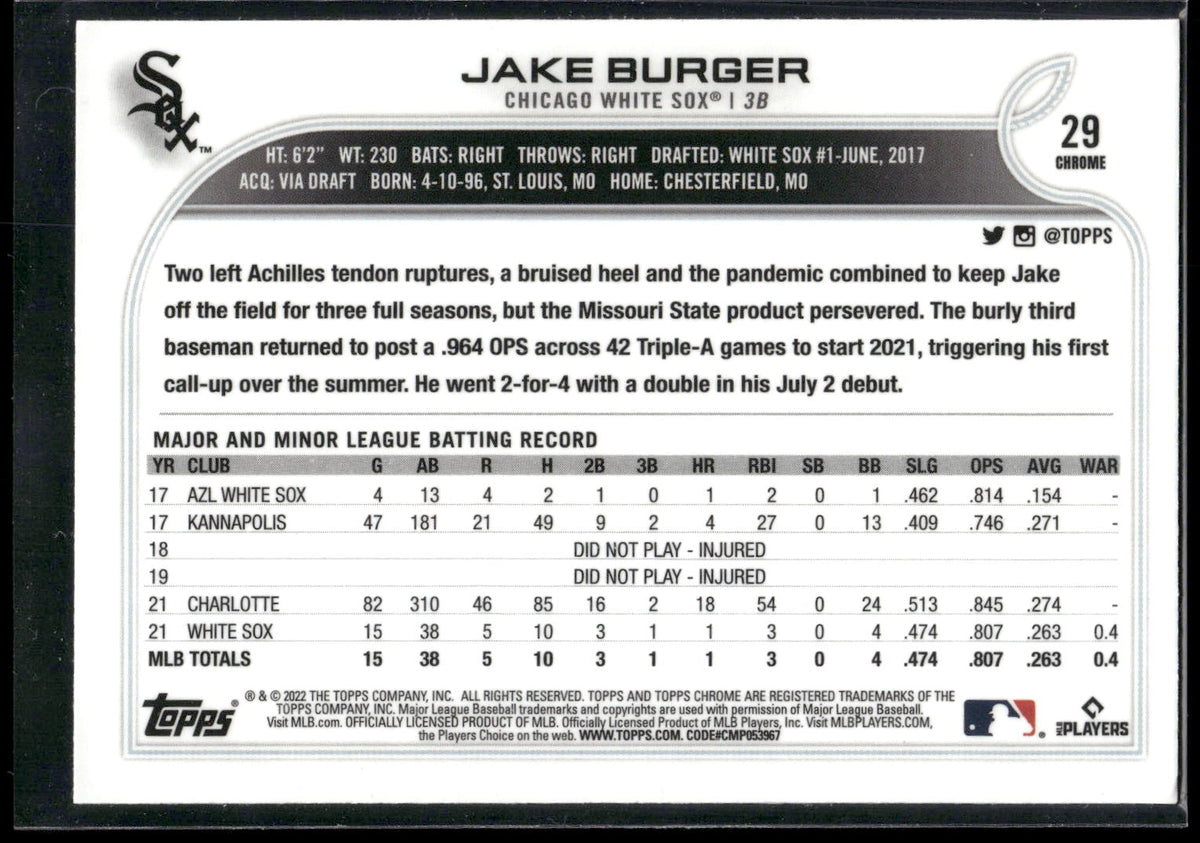 2022 Topps Chrome #29 Jake Burger