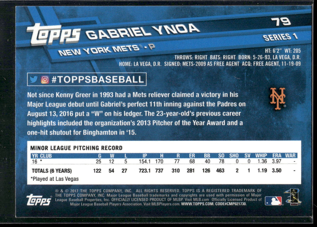 2017 Topps #79 Gabriel Ynoa