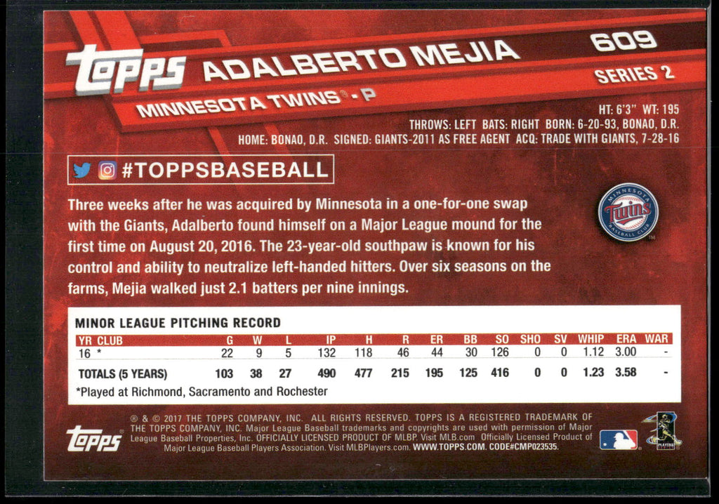 2017 Topps #609 Adalberto Mejia