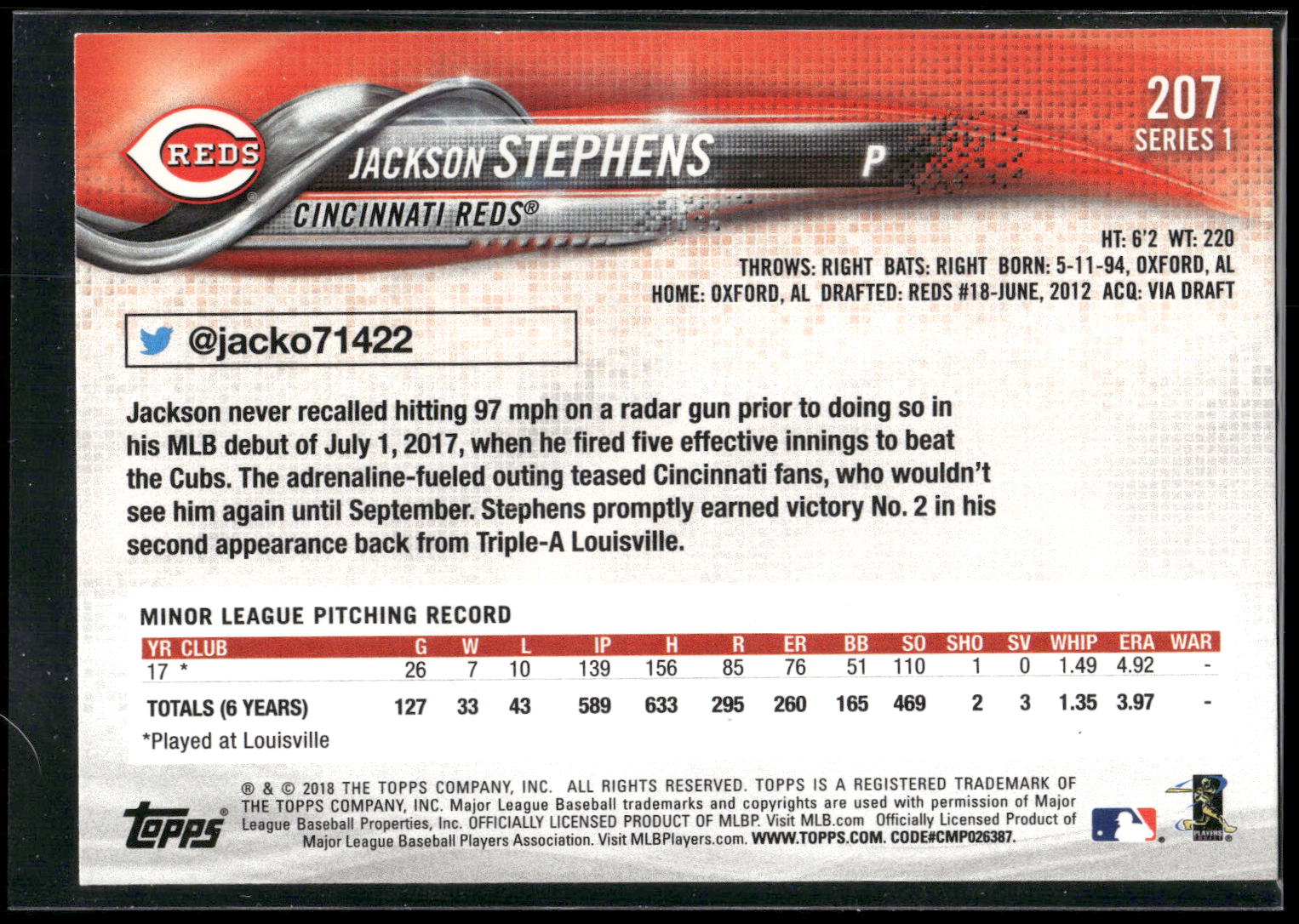 2018 Topps #207 Jackson Stephens