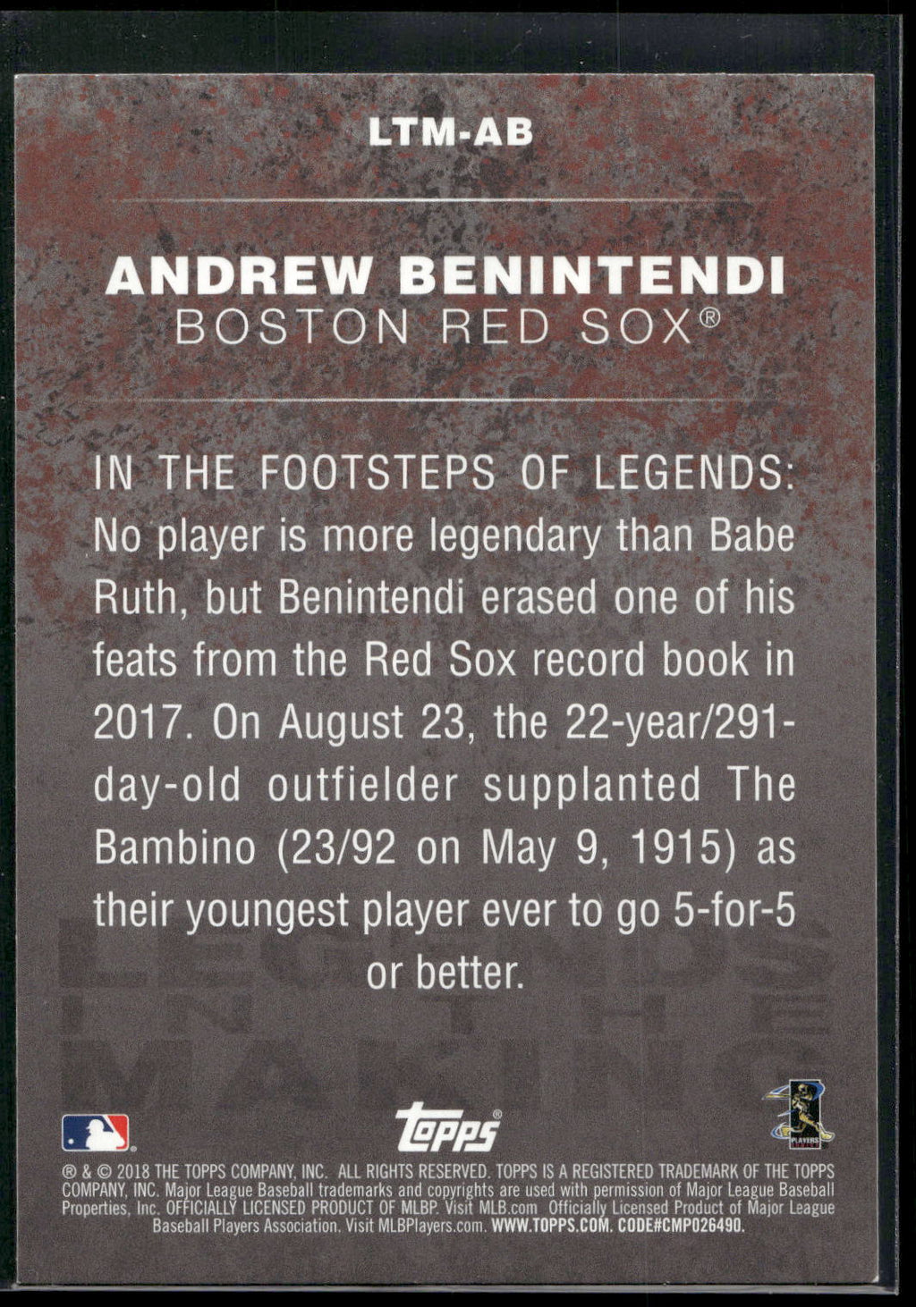 2018 Topps #LTM-AB Andrew Benintendi Legends in the Making Blue (Series 1)