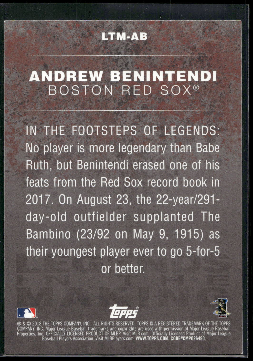 2018 Topps #LTM-AB Andrew Benintendi Legends in the Making Blue (Series 1)
