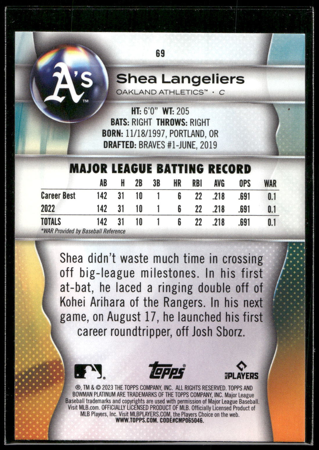 2023 Bowman Platinum #69 Shea Langeliers