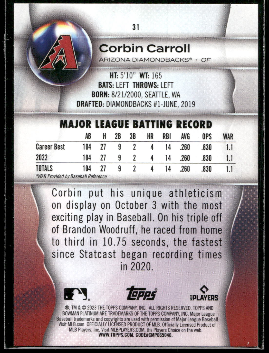 2023 Bowman Platinum #31 Corbin Carroll