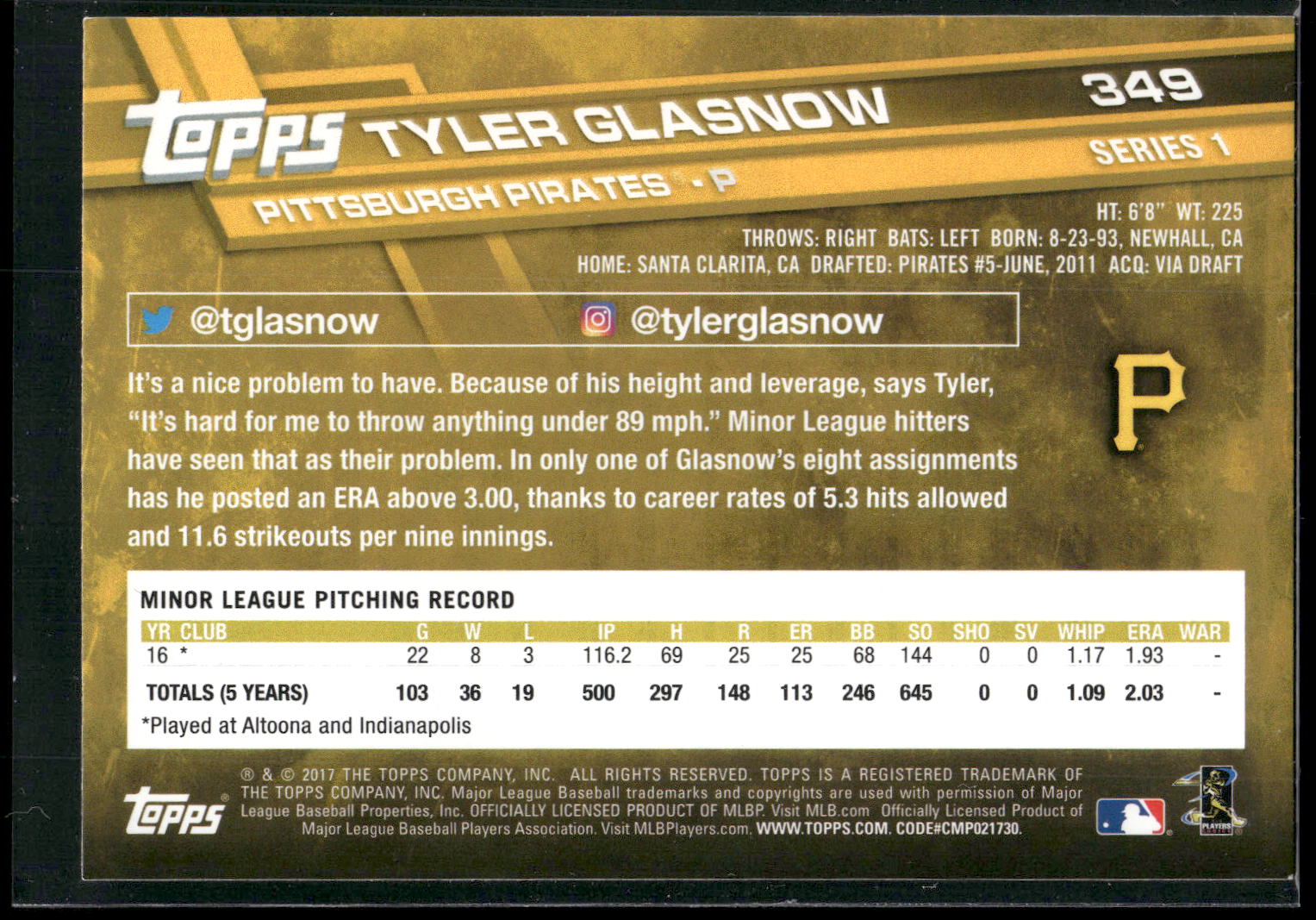 2017 Topps #349 Tyler Glasnow