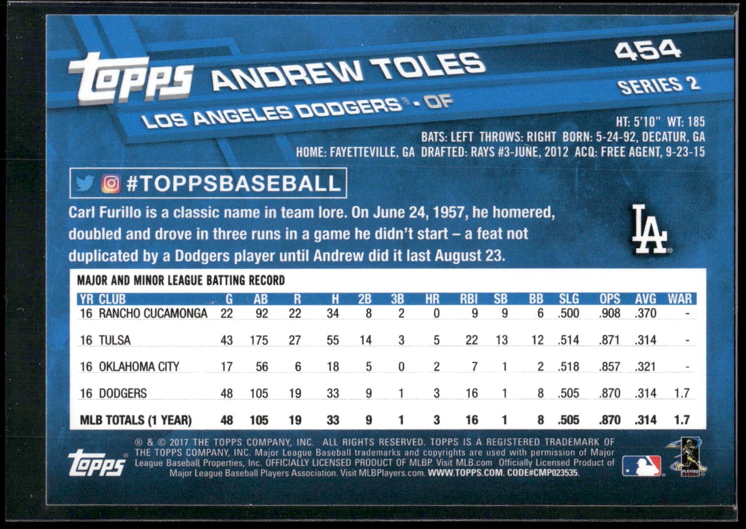 2017 Topps #454 Andrew Toles