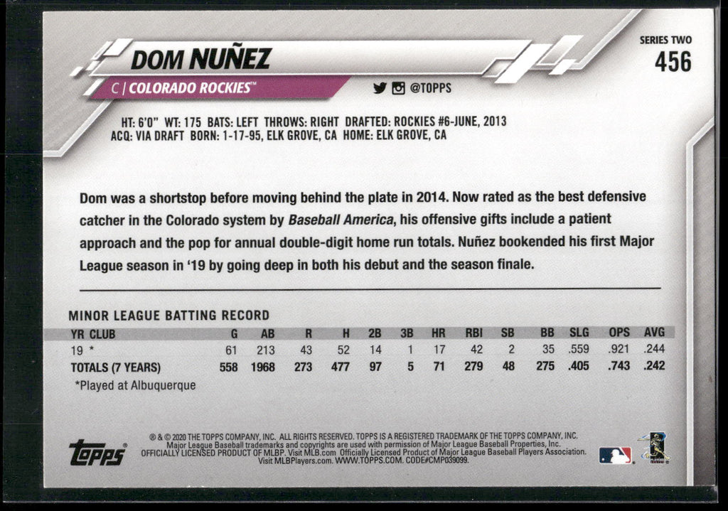 2020 Topps #456 Dom Nuñez