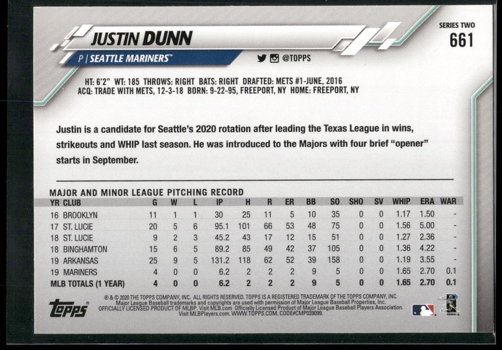 2020 Topps #661 Justin Dunn