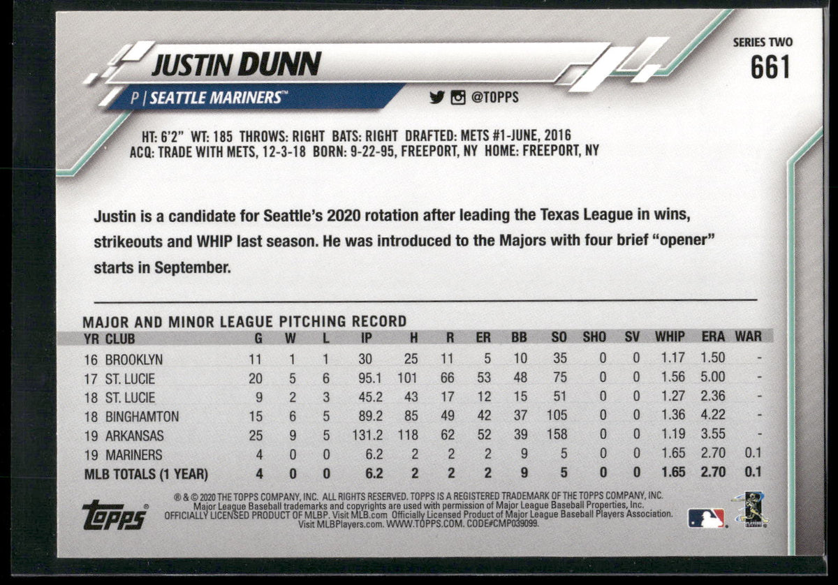 2020 Topps #661 Justin Dunn