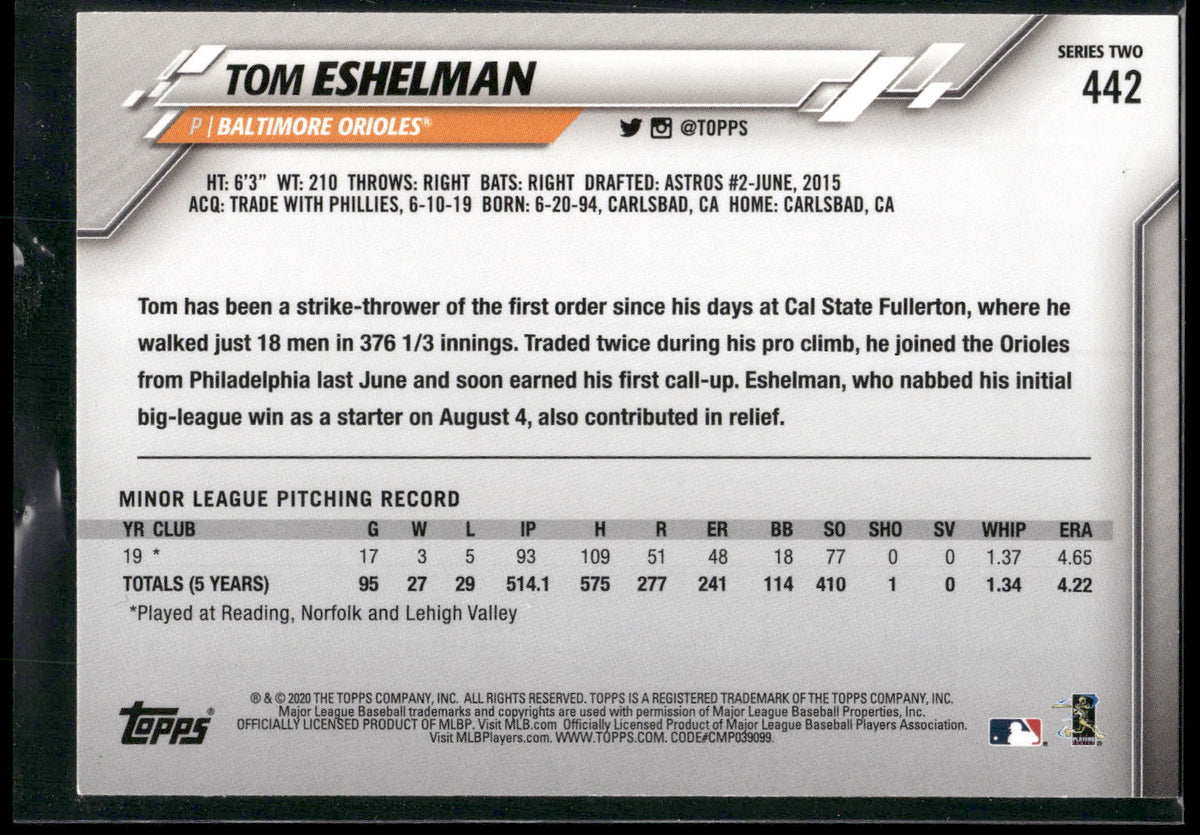 2020 Topps #442 Tom Eshelman