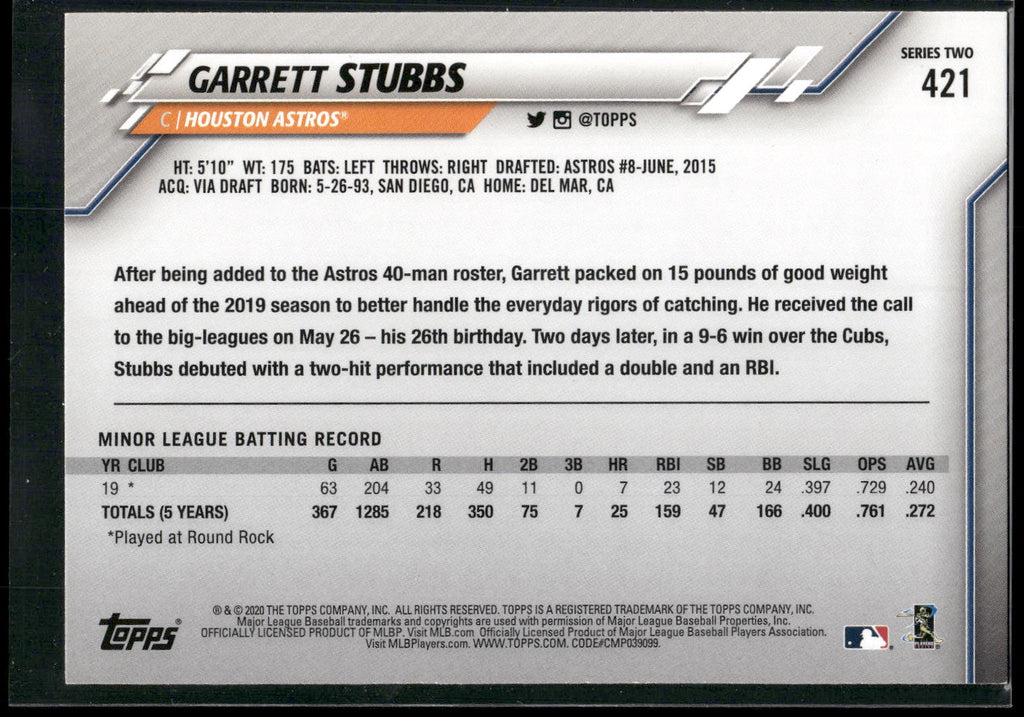 2020 Topps #421 Garrett Stubbs