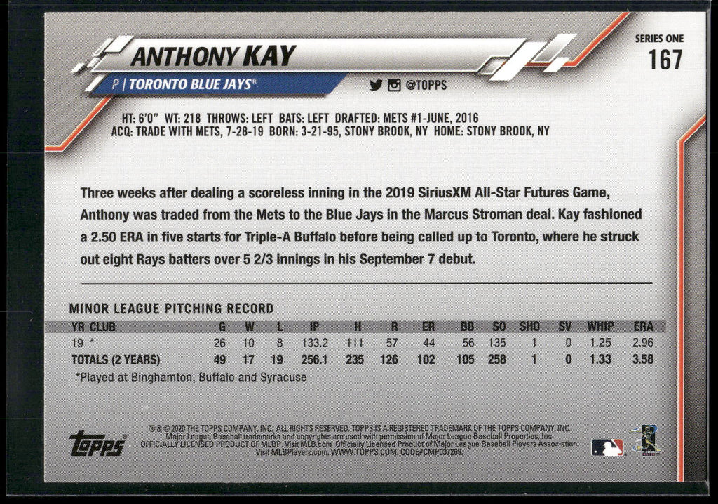2020 Topps #167 Anthony Kay