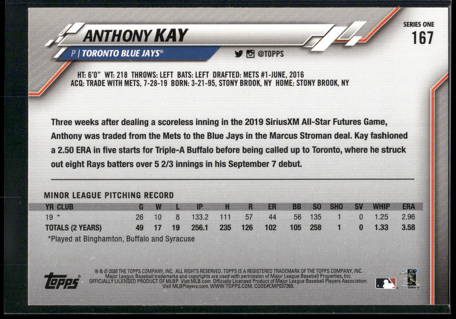 2020 Topps #167 Anthony Kay