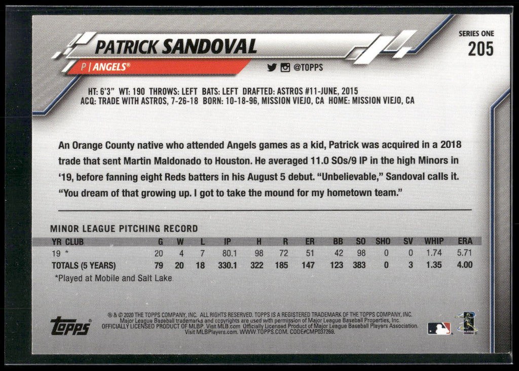 2020 Topps #205 Patrick Sandoval