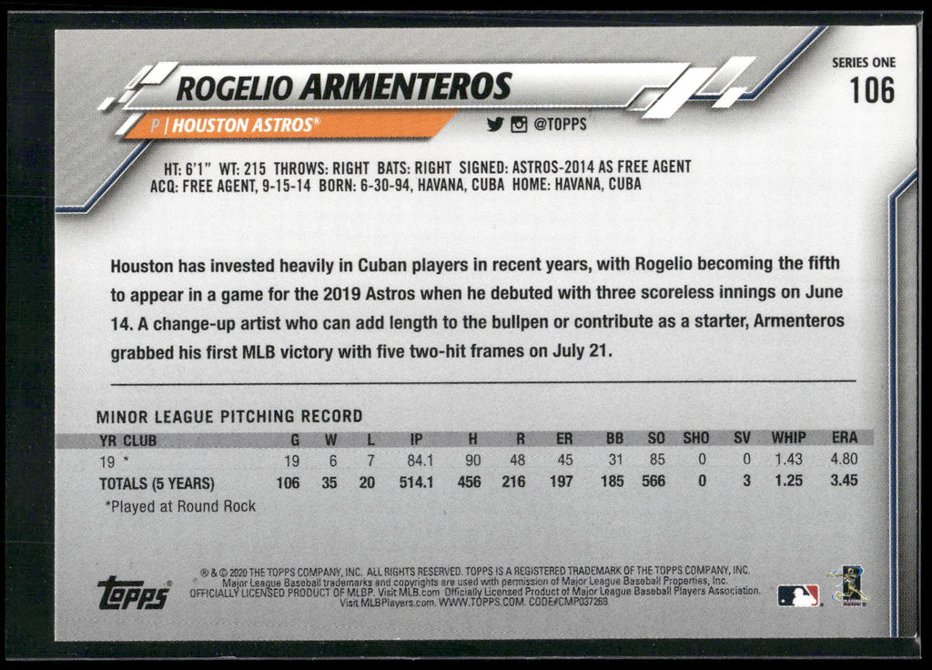 2020 Topps #106 Rogelio Armenteros