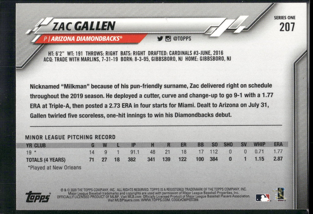 2020 Topps #207 Zac Gallen