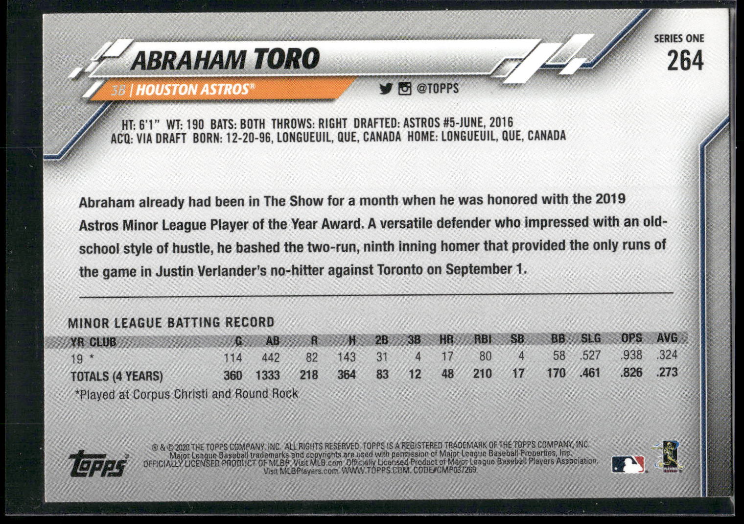 2020 Topps #264 Abraham Toro