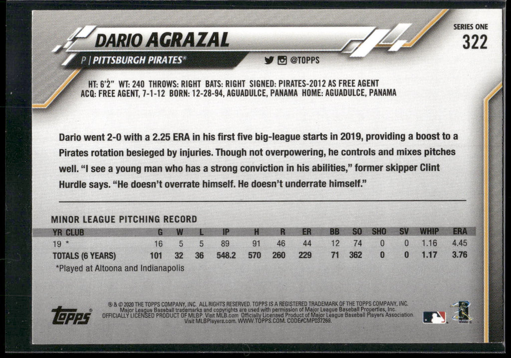 2020 Topps #322 Dario Agrazal