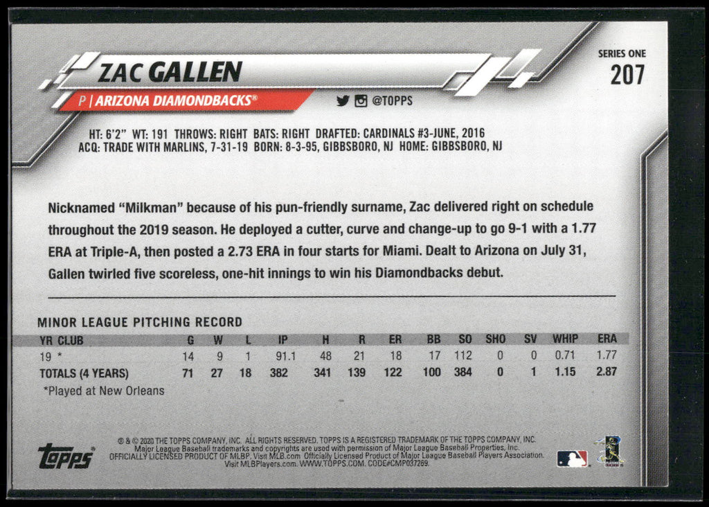 2020 Topps #207 Zac Gallen