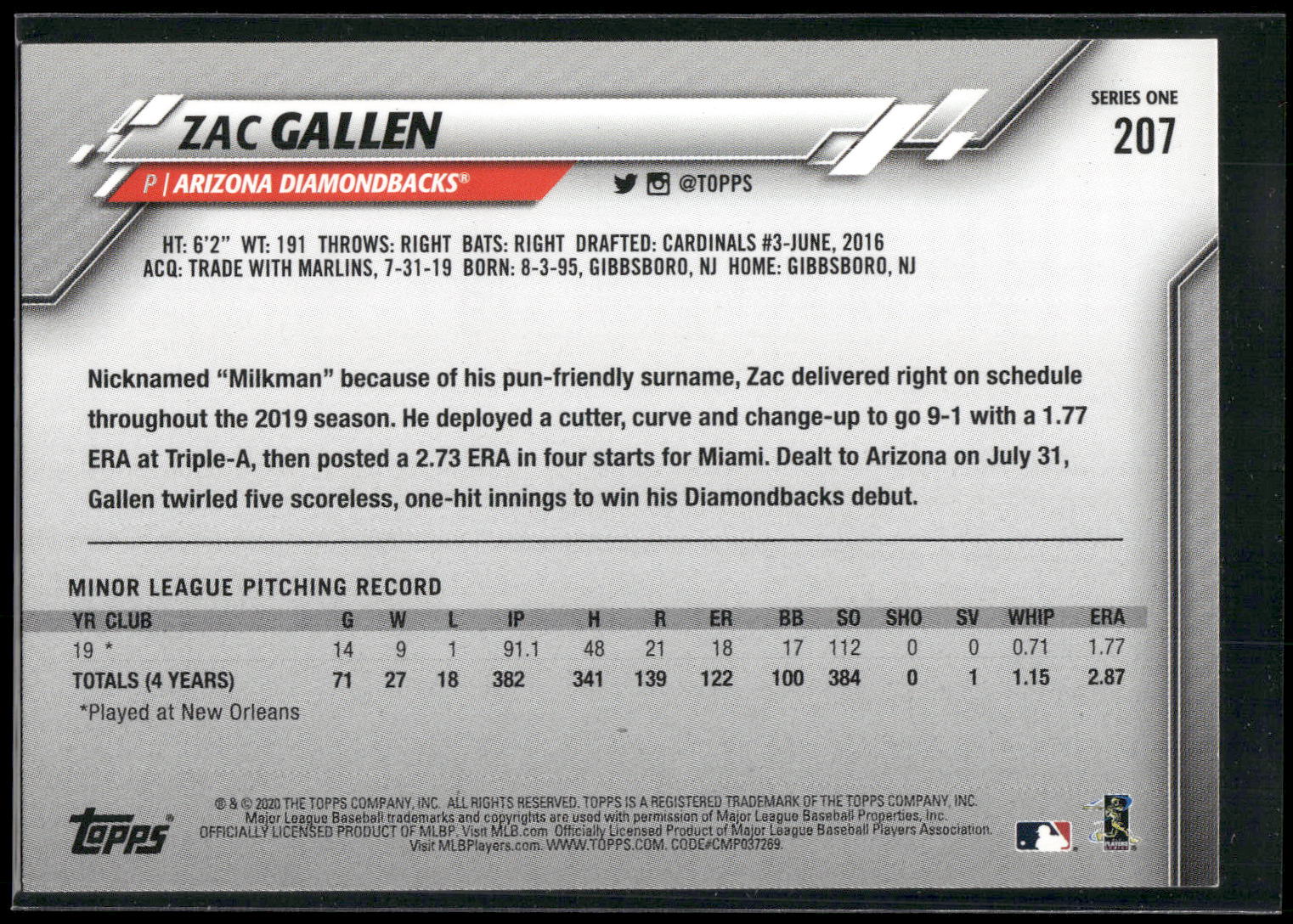2020 Topps #207 Zac Gallen