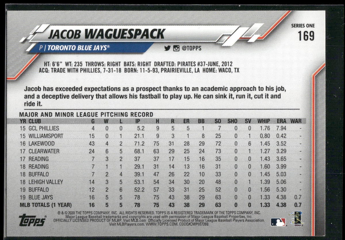 2020 Topps #169 Jacob Waguespack