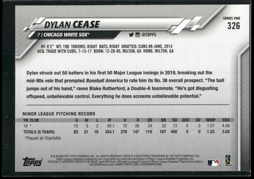 2020 Topps #326 Dylan Cease