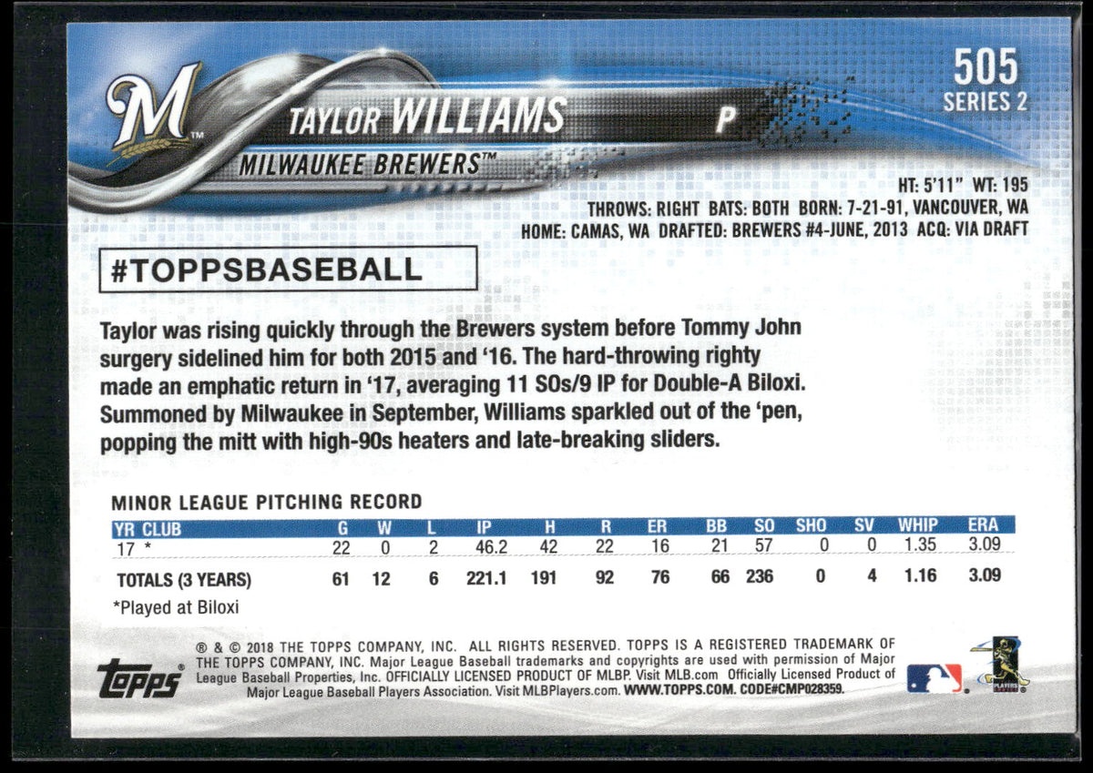 2018 Topps #505 Taylor Williams