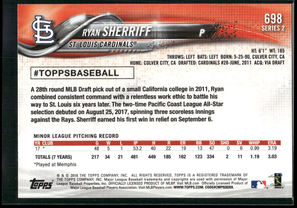 2018 Topps #698 Ryan Sherriff