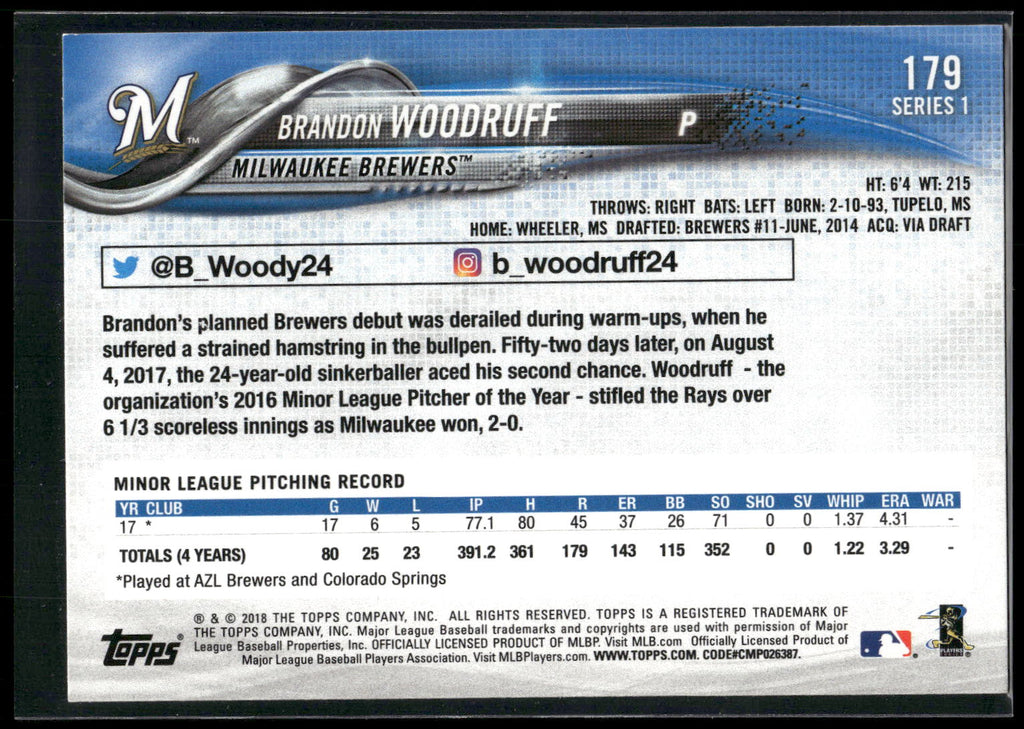 2018 Topps #179 Brandon Woodruff