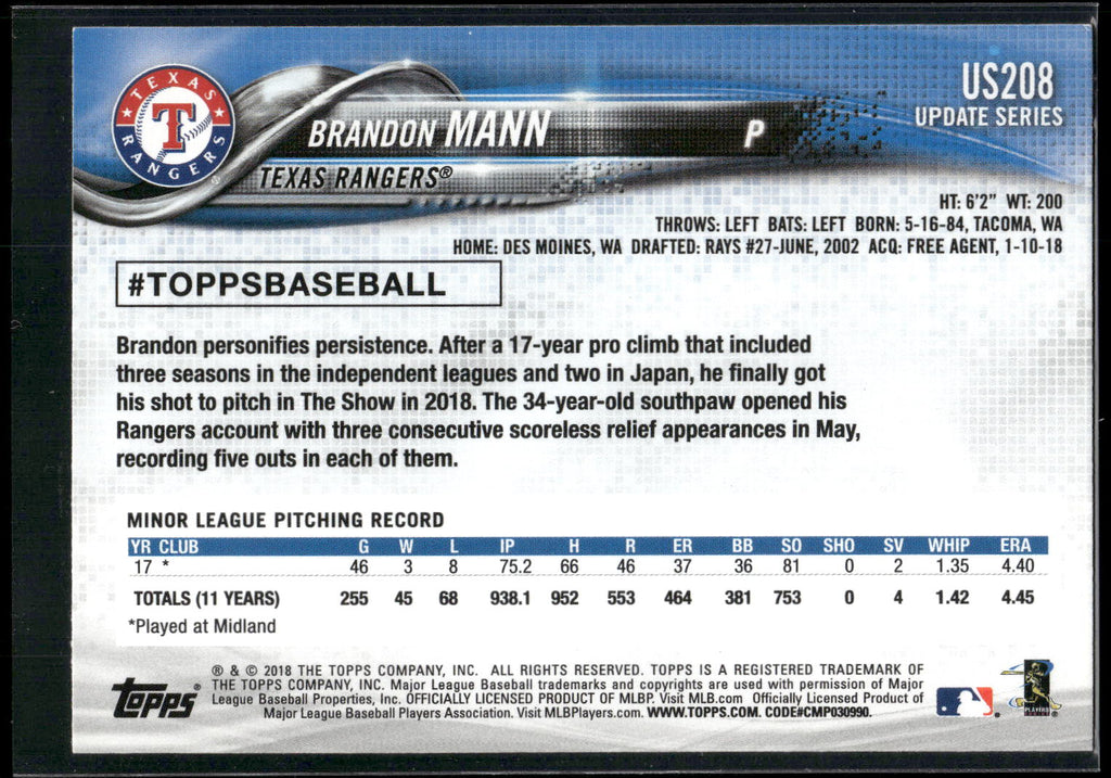 2018 Topps Update #US208 Brandon Mann