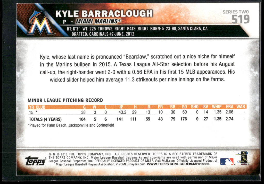 2016 Topps #519 Kyle Barraclough