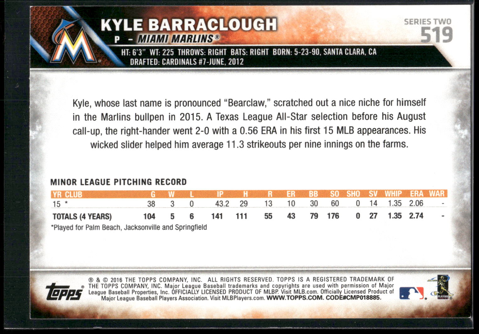 2016 Topps #519 Kyle Barraclough