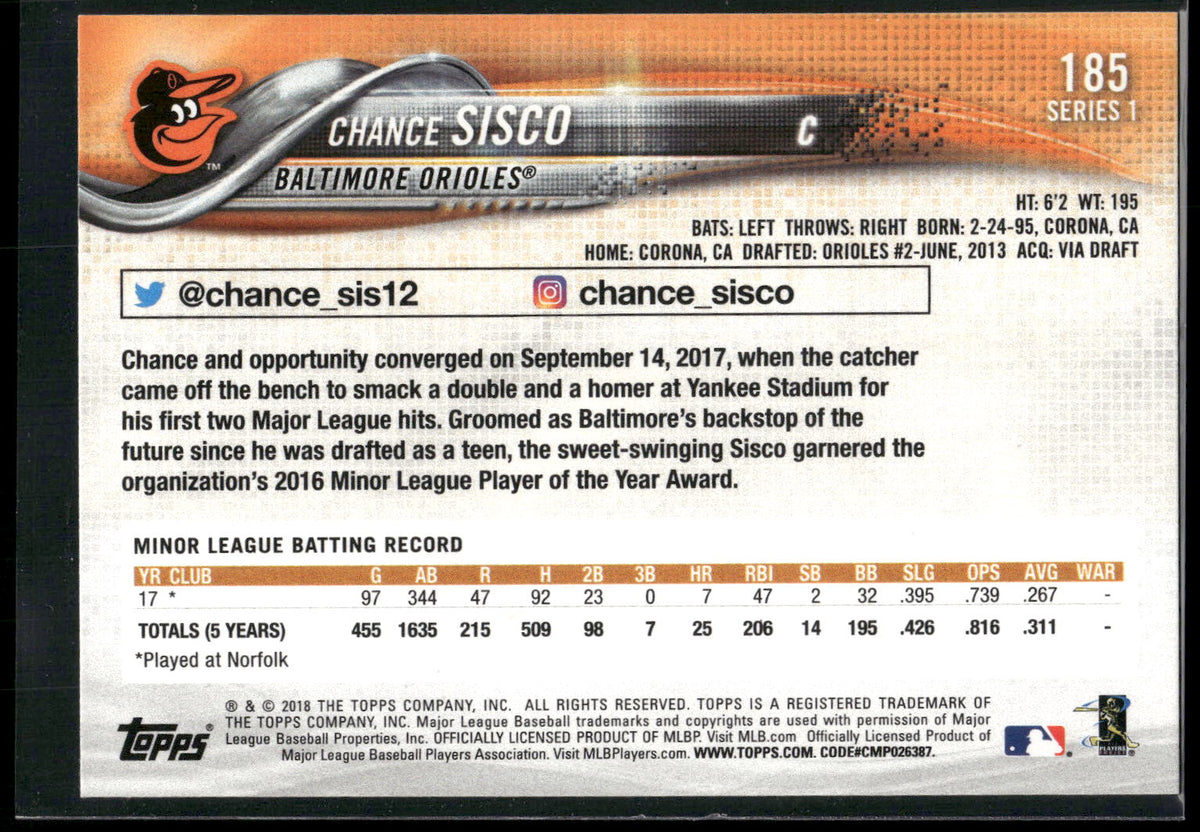 2018 Topps #185 Chance Sisco
