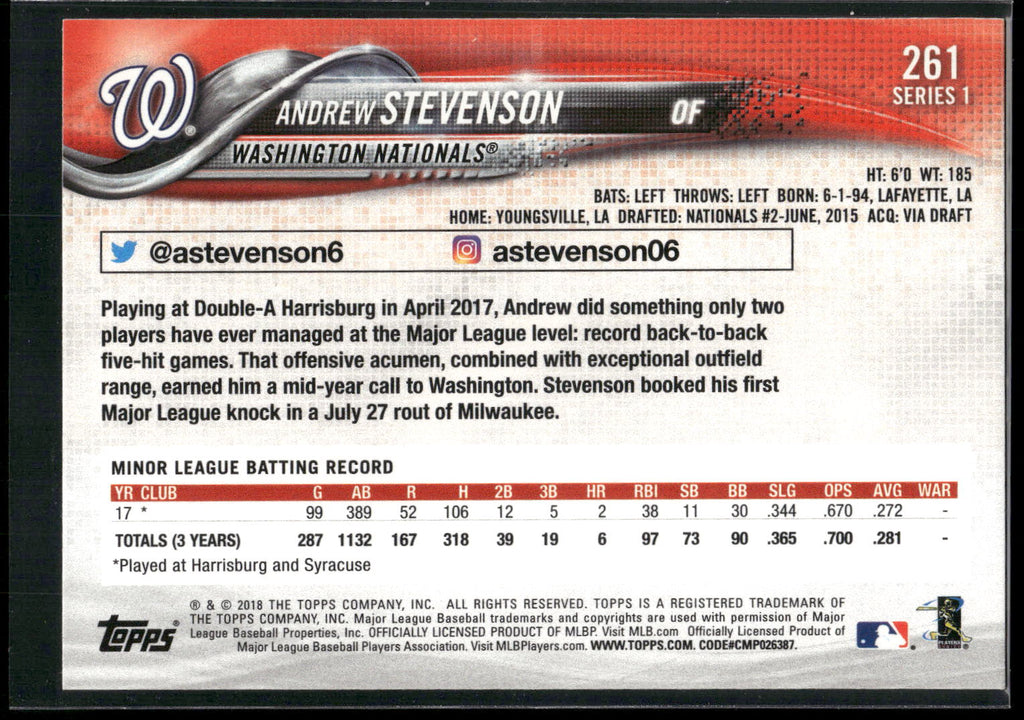 2018 Topps #261 Andrew Stevenson