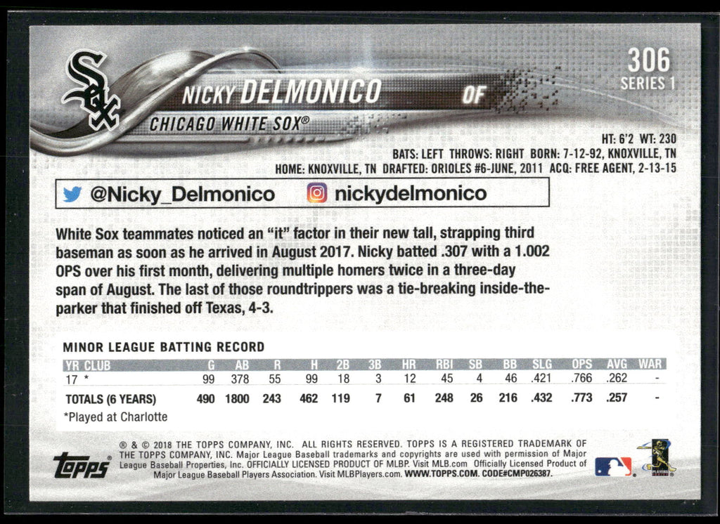 2018 Topps #306 Nicky Delmonico