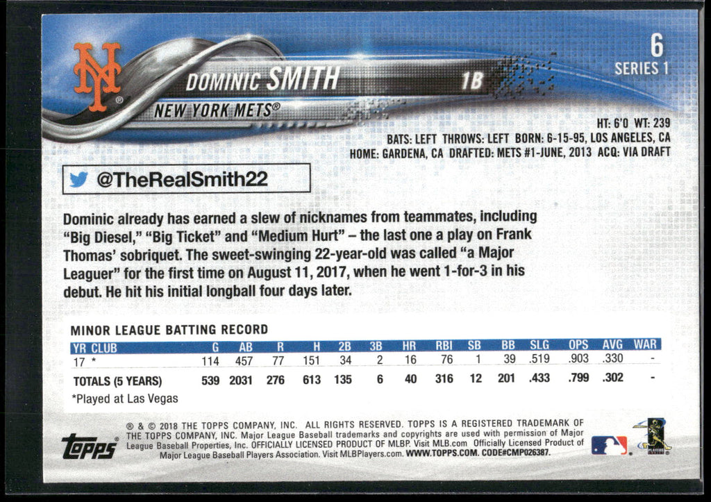 2018 Topps #6 Dominic Smith
